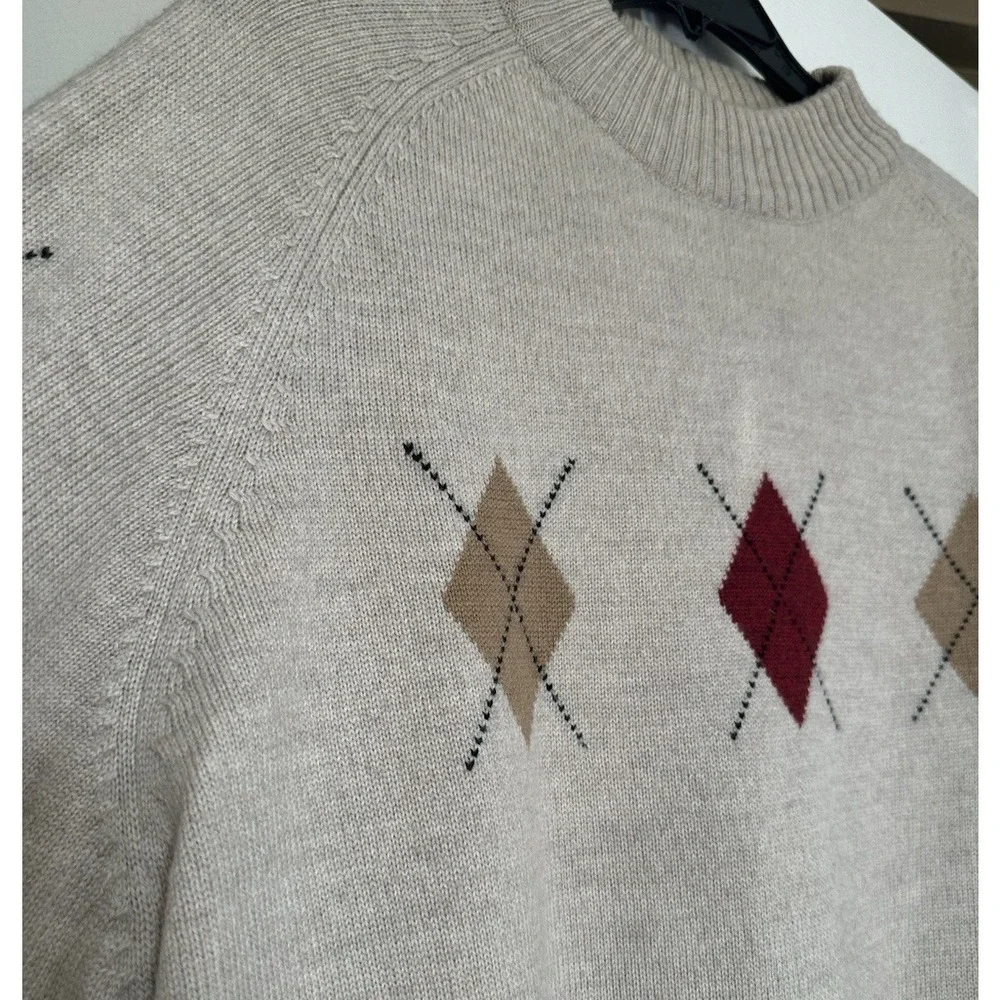 Bugatchi Uomo‎ Italian Fine Wool Geometric Sweater Men's XL Beige Winter - Picture 5 of 8